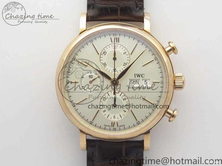 MIROTIME 0102 Efficient Portofino Chrono RG ZF 1:1 Best Edition White Dial on Brown Leather Strap A 7151